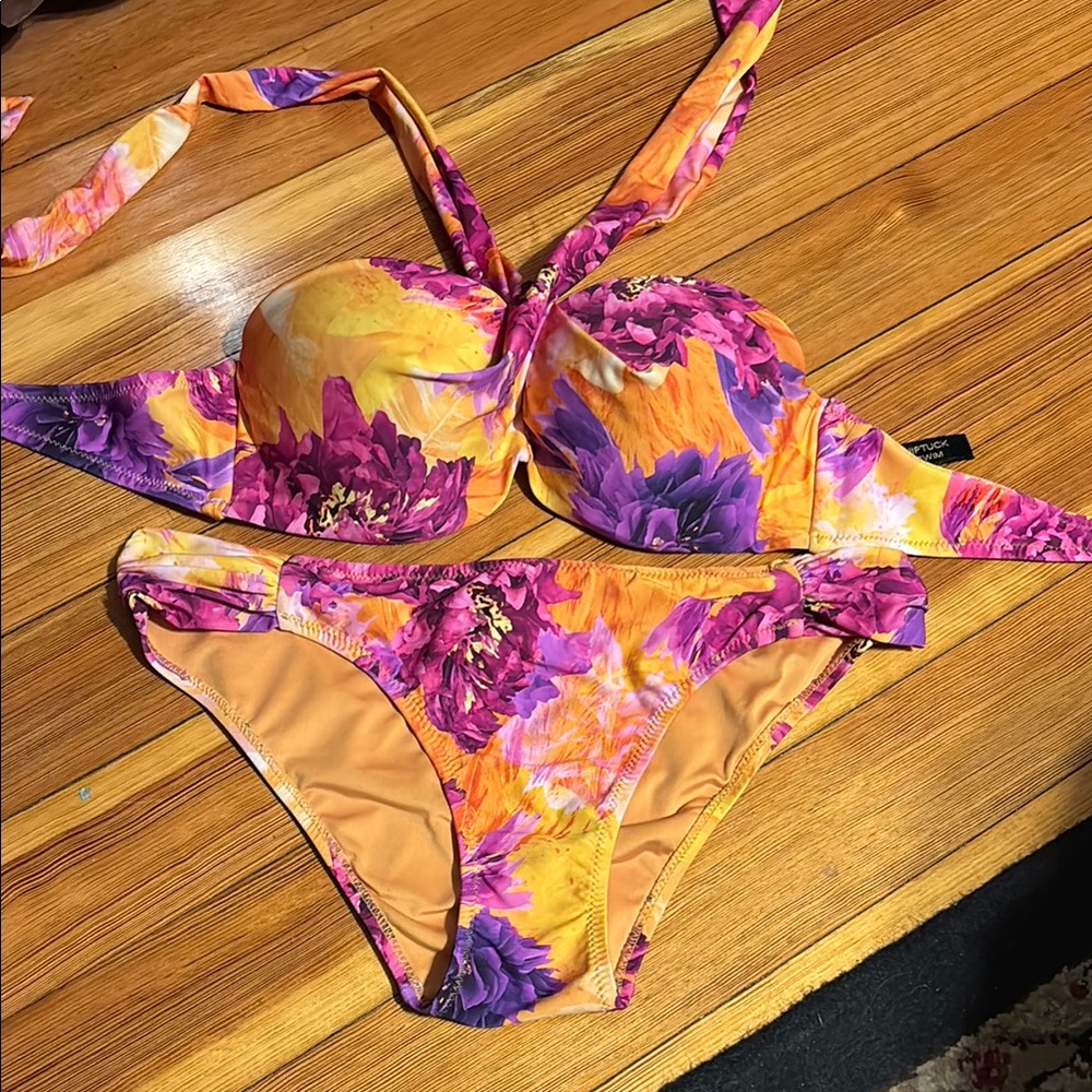 Floral Bikini Set in Orange and Purple